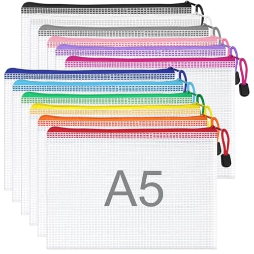 Image of WISYOK 12pcs A5 Plastic Wallets Zip, Zip Lock Bags Mesh, Plastic Folders, Document Wallets, Zip Folders, Zipper File Bags for Office, School, Travel, Home (23.5x16.5cm, 12 Colors)