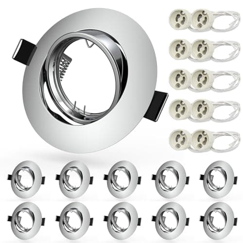 Image of 10X GU10 Downlights for Ceiling Round Polished Chrome Metal Mounting Frame for Recessed Ceiling Lights 360° Tilt Swivel Spotlight Fittings 240V, Outer Diameter: 90mm, Cutout: 68-85mm, No Bulbs