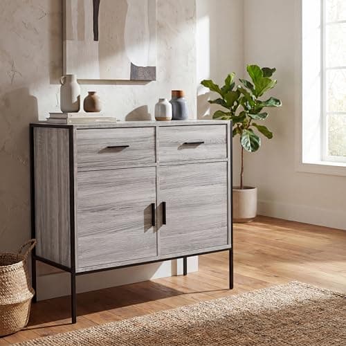 Image of Vida Designs Brooklyn 2 Door 2 Drawer Sideboard Industrial Rustic Cabinet, Living Room Furniture (Grey)