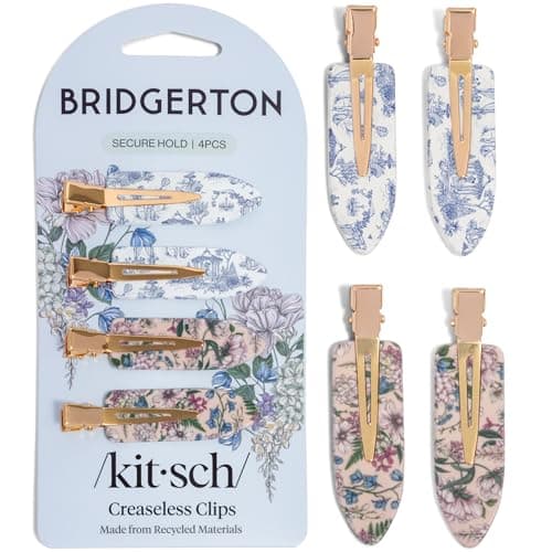 Image of Bridgerton x Kitsch Creaseless Hair Clips for Women - No Crease, No Bend Hair Clips for Styling, Bangs, Makeup Application, Face Wash | Recycled Acrylic - Toile in Bloom | Ideal Gifts for Women, 4pcs