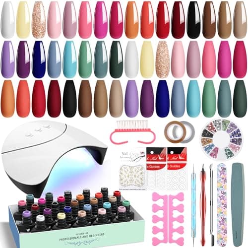 Image of VANREESA Gel Nail Polish Set with Lamp Starter Kit 24 Colours Nude Pink Red Brown Complete Gel Nail Kit for Beginners U V Nail Polish Set Salon Set Manicure Tools Gifts for Women