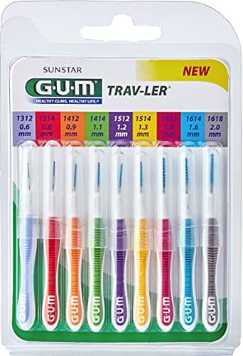 Image of GUM Trav-Ler 9 Interdental Brushes - Pack of 9, Mauve, Red, Orange, Green, Violet, Yellow, Bordeaux, Light Blue, Grey - Manual, Not Powered