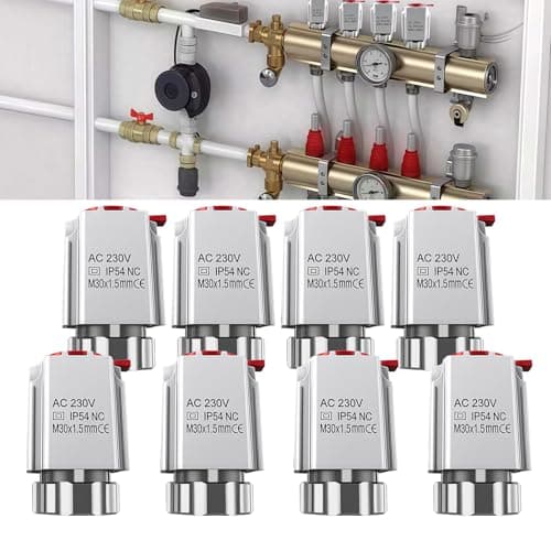 Image of AC 230V Actuator for Underfloor Heating, M30 x 1.5mm Electric Thermal Actuator Floor Heating Valve Actuator for Most Manifolds for Zone Control On/Off Status Visible (8 pcs)