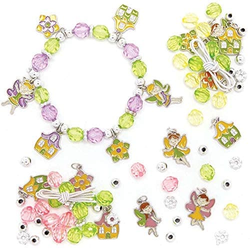 Image of Baker Ross AX908 Fairy Bracelet Kits - Pack of 3, Bead Jewellery Arts and Crafts, Perfect for Party Bags and Gifts, Ideal Kids Accessory, Silver