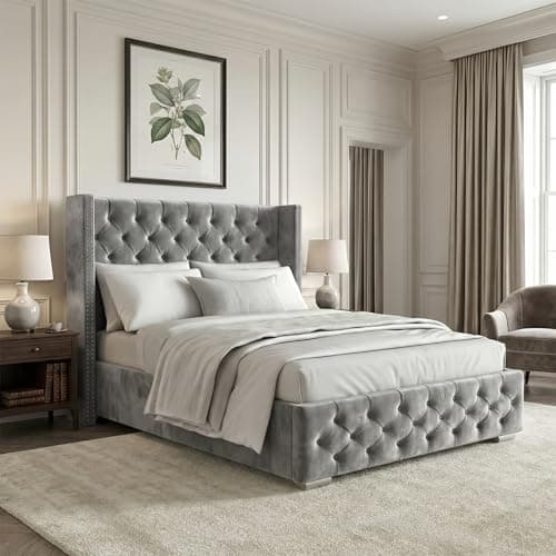 Image of Blisswood Ottoman Bed Frame, 4ft6 Double Bed Frames, Upholstered Ottoman Bed Frame, Wooden Slats Stylish And Space Saving Velvet Fabric Storage Bed (4ft6 Double Light Grey, No Mattress)