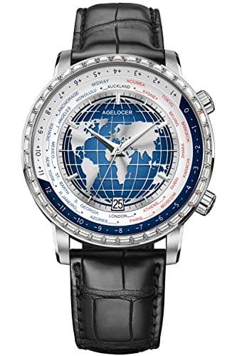 Image of agelocer Men's Genuine Diamond Dial Blue World time Mechanical Calendar Fashion Watch (NK_5201E1)