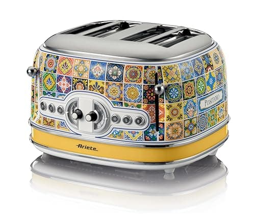 Image of Ariete 156 Positano Toaster, 1630 W, 4 Slice, 6 Browning Levels, Crumb Tray, Defrost Function, Automatic Ejection, No Tongs