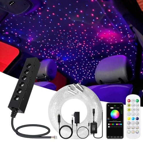 Image of 6LEDs Colorful RGBW Starlight Headliner Kit, 180pcs0.03in6.5ft, APP/Remote Control Fiber Optic Lights with Shooting Stars & Mix Color Chase for Car/Home Theater Sky Decoration