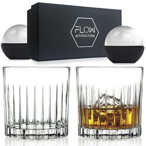 Image of FLOW Barware Deco Crystal Whiskey Glasses Set of 2 | 330ml Whisky Glasses Gift Set Perfect Whisky Tumbler Glasses for Scotch, Bourbon, Gin & Tonic, Negroni Glass Gift Set