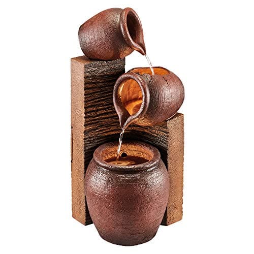 Image of Serenity Stone Effect Tipping Pots Cascading Water Feature, Outdoor, Self Contained, with LED Lights, Height 64.5cm (3 Tipping Pots)