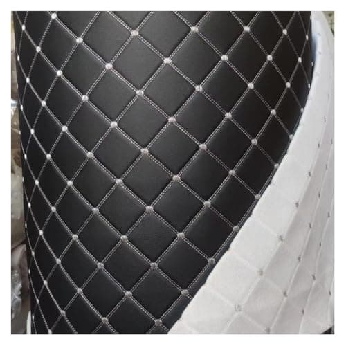 Image of Faux Leather Quilted Diamond Fluted Car Seating Vehicle Upholstery Fabric，Vinyl PVC Leather Stitch Padded Cushion Linen Wadding(Black (Grey line),1.6x2m)