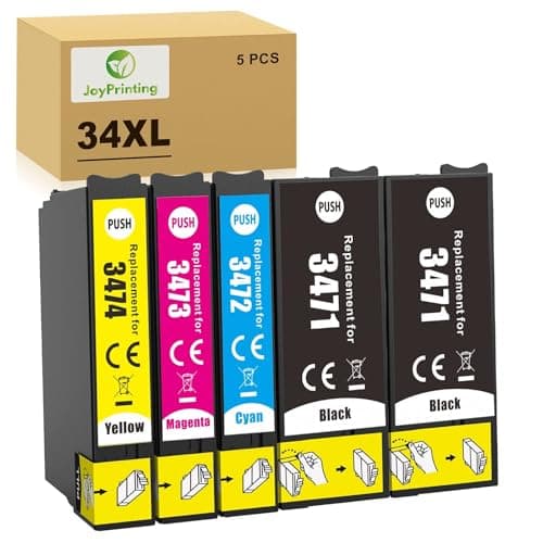 Image of JoyPrinting 34 XL Compatible Ink Cartridges Replacement for Epson 34XL T3471 T3472 T3473 T3474 to use with Epson WorkForce Pro WF-3720DWF WF-3725DWF WF-3720 (Black Cyan Magenta Yellow, 5-Pack)