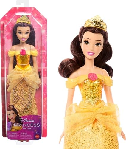 Image of Mattel Disney Princess Dolls, Belle Posable Fashion Doll with Sparkling Clothing and Accessories, Disney Movie Toys, HLW11