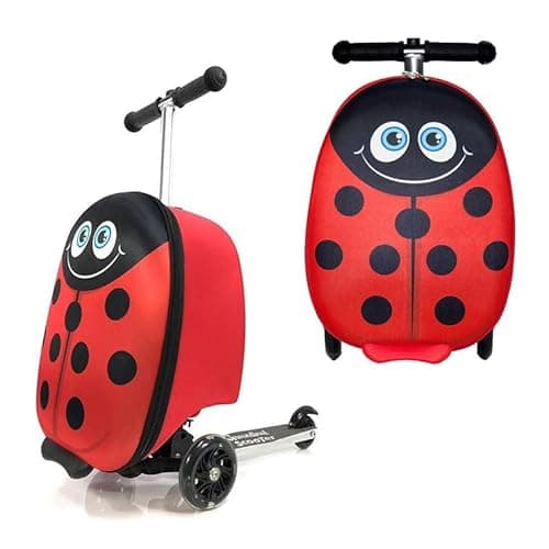 Image of groundlevel.co.uk Kids Ride-On Folding Suitcase – 2-in-1 Travel Luggage & Ride-On Toy | Lightweight, Foldable Carry-On with Wheels for Toddlers & Children (Ages 3-7) (Ladybug)