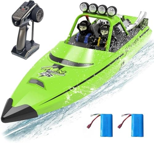 Image of ARRIS High Speed RC Boat W/ 2.4GHz Remote Control, 2 Rechargeable Batteries & LED Lights for Pool Lakes Water, Fast RC Sport Jet Boat RTR for Adults Gifts Toys (Green)