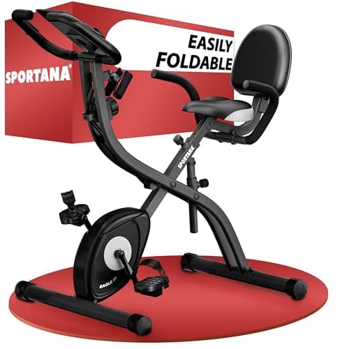 Image of SPORTANA® Eagle 3 Foldable Exercise Bike | 2x Exercise Band | Adjustable Resistance Home Gym Equipment 10 Levels Pilates Equipment Static Electric Bike Battery Operated LCD Display | Home Gym Workouts