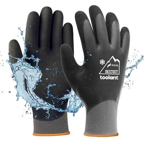 Image of Waterproof Winter Gloves, Thermal Work Gloves for Cold Weather, Touchscreen, Super Grip, for Gardening, Fishing, Car Washing, Working in Freezer, Grey, XX-Large