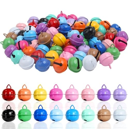 Image of Furuising 80 Pcs Jingle Bells 22mm, Colourful Bells for Crafts, Metal Small Bell with Holes for Crafting, Pet Dog Cat Collars, Christamas