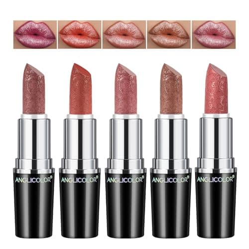 Image of Anglicolor Metallic Glitter Pink Plum Lipstick,High Impact Shimmer Lipcolor,Long-Lasting Moisturising,Lightweight Hydrating Creamy Formula Smooth and Non-Sticky (#A, 20g)