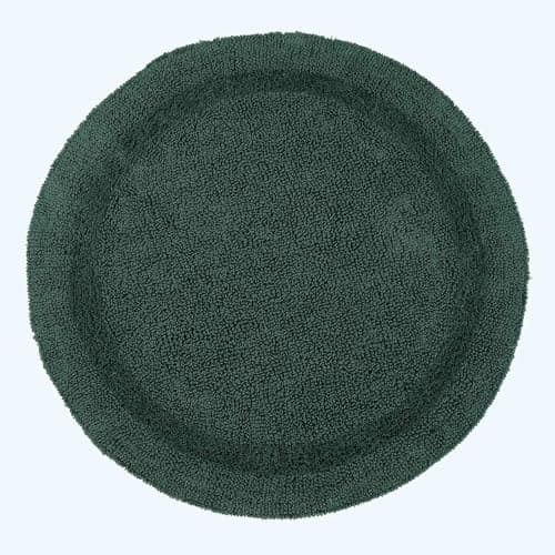 Image of HOMESCAPES Round Bathroom Mat, Luxury 1600gsm Extra Soft 100% Cotton, Reversible Bath Mat Non-Slip, Washable, Super Absorbent, Quick-Dry, Forest Green Round Bathroom Rug, 80cm