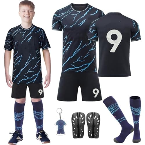 Image of Kids 2023/24 Home Away Soccer Jerseys Kits, No.9 10 Football Training Set with T-Shirts Shorts and Socks, Boys Girls Soccer Tracksuit Football Fan Gifts for Children