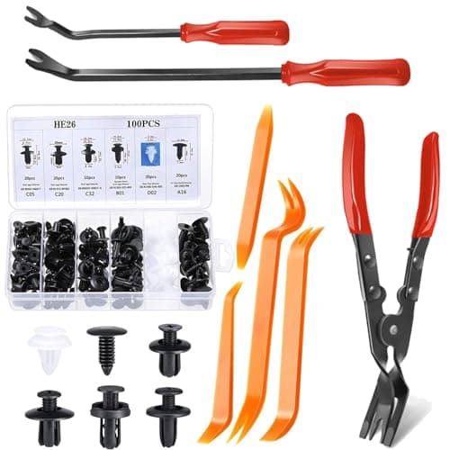 Image of 3 Pcs Auto Clip Pliers Set and 100 Pcs Car Trim Clips, Automotive Rivet Removal Tool Kit with Plastic Fasteners for Door Panel, Bumper, Dashboard Repair