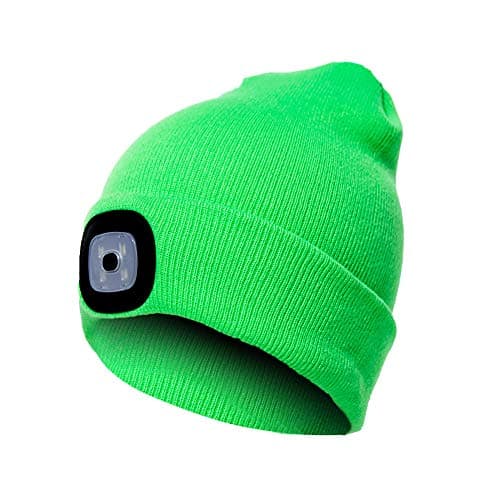 Image of enjoydeal USB Rechargeable Beanie Hat Lighted Knit Hat Hands Free 4 LED Beanie Cap for Camping Grilling Running Walking Fluorescent Green
