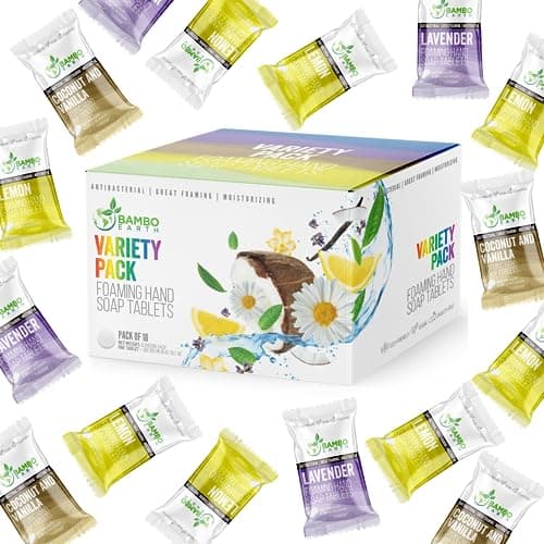 Image of 18 Pack Natural Foaming Hand Soap Tablets - Soft Moisturizing Handwash Tab Refills - 1 Tablet = 9 Oz Refillable Liquid Wash Foam Handsoap - Eco-Friendly Paper Softsoap Refill Tabs (Variety Pack)