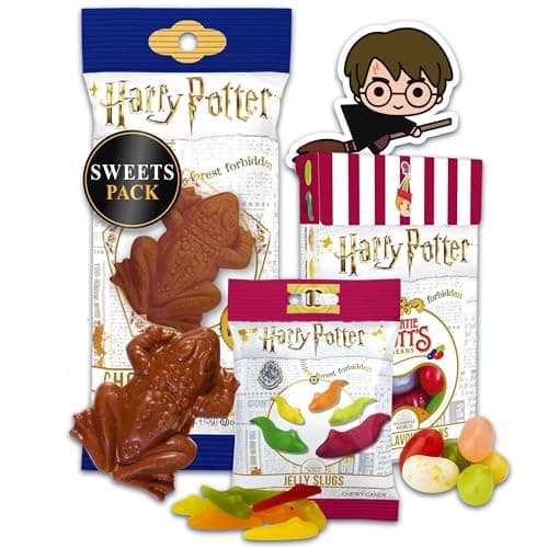 Image of Harry Potter Sweets, Harry Potter Chocolate Frog, Bertie Botts Every Flavour Beans, Retro Sweets, Sweet Box, Sweet boxes, Box of Sweeties, Sweeties Hamper, (Slug, Bean, Frog,) Plus a Random Sticker