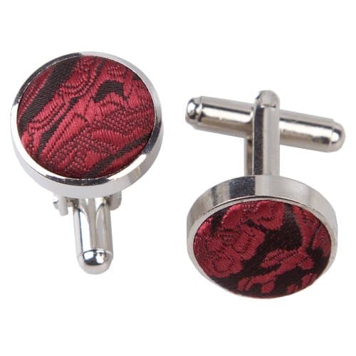 Image of DQT Premium Woven Microfibre Paisley Floral Patterned Burgundy Men's Formal Casual Wedding Rhodium Plated Cufflinks