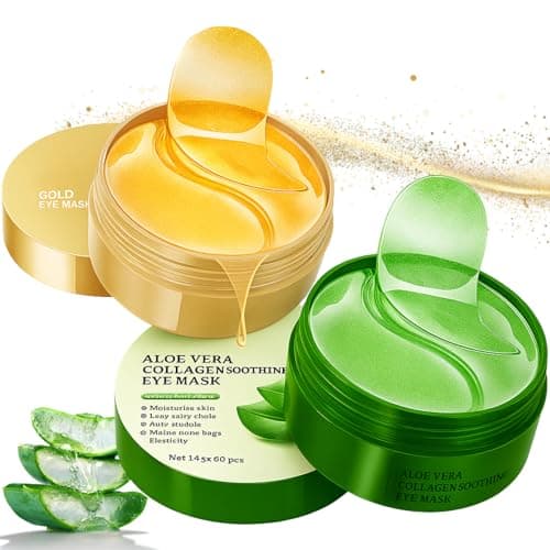 Image of 2 boxes Under Eye Gel Patches, 24K Gold Eye Mask, Aloe Vera Gel Eye Mask, Hydrating Under-Eye Treatment for Dark Circles, Puffiness Relief, Fine Line Care, Cooling Soothing Gel Pads for Women