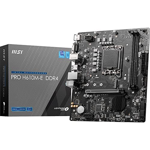 Image of MSI PRO H610M-E DDR4 Motherboard, Micro-ATX - Supports Intel 12th Gen Core Processors, LGA 1700-2 x DIMMs (3200MHz), 1x PCIe 4.0 x16 slot, 1 x M.2 Gen3, USB 3.2 Gen1, 1G LAN, HDMI 1.4 & VGA