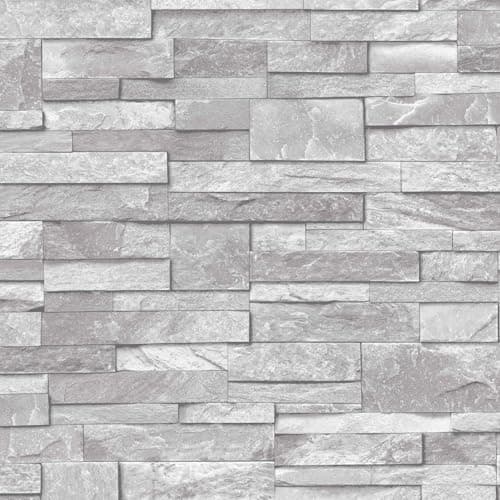Image of Grandeco 3D Slate Stone Brick Effect Wallpaper Washable Vinyl Natural Grey
