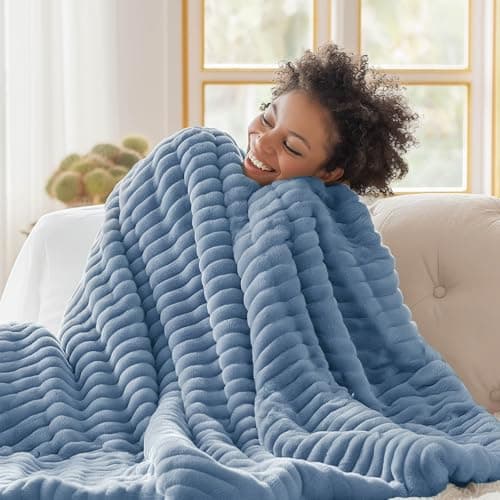 Image of Bedsure Fleece Throw Blanket for Sofa - Fluffy Cosy Warm Blankets for Bed, Soft Cute Single Throw Gifts for Women and Girls, Ashley Blue, 130x170 cm