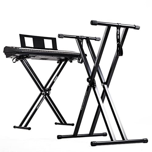 Image of Duronic Keyboard Stand KS2B | Twin X Frame | Height Adjustable 33-98cm | Double Braced Legs for Digital Pianos | Quick-Pull Release | With Support Straps to Secure Keyboard | Holds up to 20kg