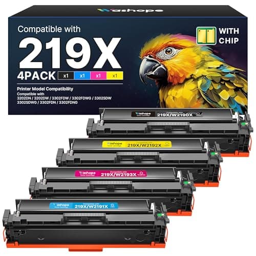 Image of 219X 219A Toner Cartridges (with Chip) for HP 219X 219A Toner for HP Color Laserjet Pro MFP 3302FDW 3302SDW 3302FDN 3302FDNG 3302FDWG 3302SDWG 3202DN 3202DW W2190A(Black Cyan Yellow Magenta 4-Pack)