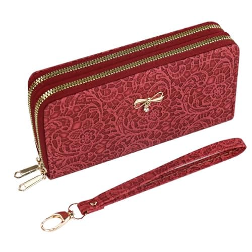 Image of AdiStylinno Ladies Purse, Large Capacity Double Zip Long Purses for Women, PU Leather Women Credit Card Holder Wallet with Zip Pocket Multi Card Slots and Wristlet (Red)