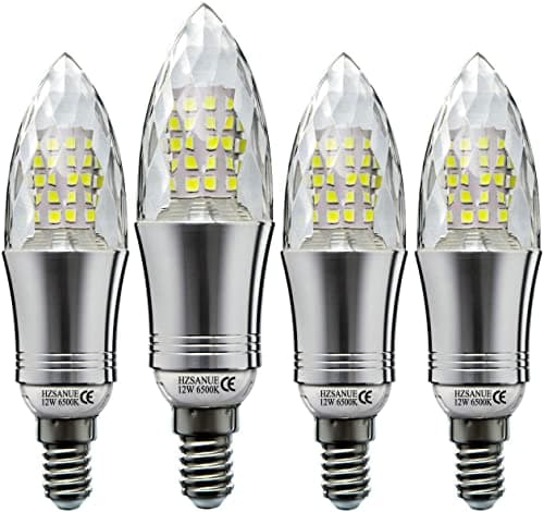 Image of HZSANUE E14 LED Candle Bulbs 12W, 6500K Daylight White, 1350Lm,E14 SES Small Edison Screw Candle Light Bulb, 100W Incandescent Bulbs Equivalent,Not Dimmable,4 Pack