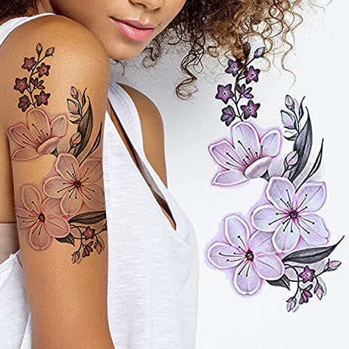 Image of Tatodays Temporary tattoo for womens big flower cherry blossom pink white sexy realistic festival summer temp tatto adults body leg arm transfers sticker hippie fancy dress