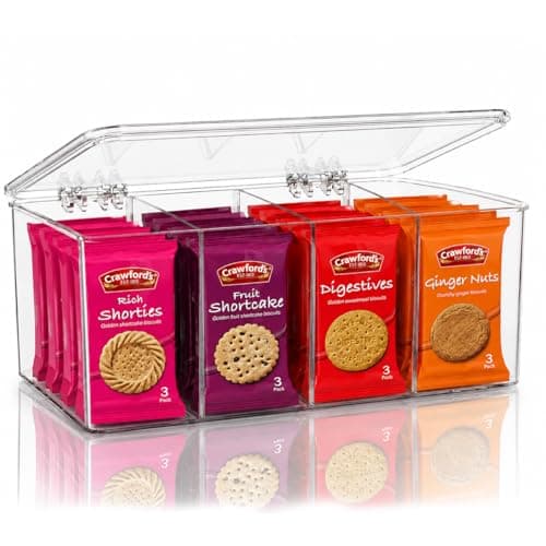 Image of Assorted Biscuit Twin Packs Selection Plastic Storage Box 40 Packs (10 Each) – 4 Flavours(Rich Shorties, Fruit Shortcakes, Digestives & Ginger Nuts) | Compatible for Crawford’s Biscuits by Luxe Bitez