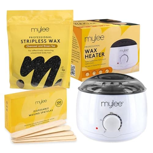 Image of Mylee Professional Waxing Kit with Wax Heater, Hard Wax Beads 500g, Spatulas - Stripless Depilatory Waxing Pellets Solid Film Beans No Strip Needed (Charcoal & Green Tea)