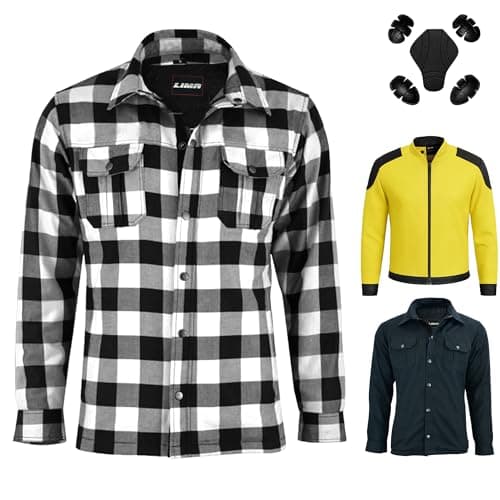 Image of Mens Motorbike Shirt Aramid Fibre Lining CE-Approved Armoured Casual motorbike Jacket Summer jacket Casual Biker Shirt Motorcycle Flannel Shirt (UK, Alpha, L, Regular, Regular, Check Black/White)