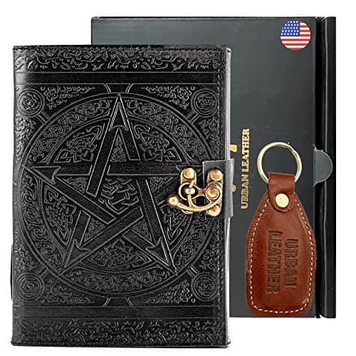 Image of Black Pentagram Vintage Leather Journal Notebook Diary for Men Women, Handmade Book of Shadows Star Grimoire, Drawing Sketchbook Spellbook Travel Gift for Writing, Unlined Blank Pages
