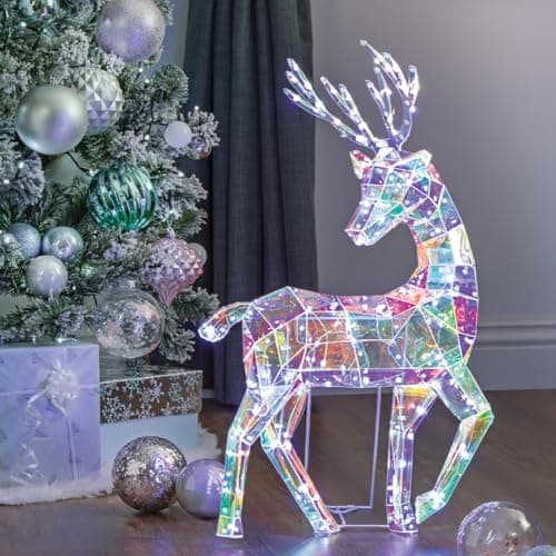 Image of The Christmas Workshop Iridescent Light Up Reindeer/Bright White Christmas Lights/Indoor Christmas Decoration / 60 x 36 x 13cm Size (74549)
