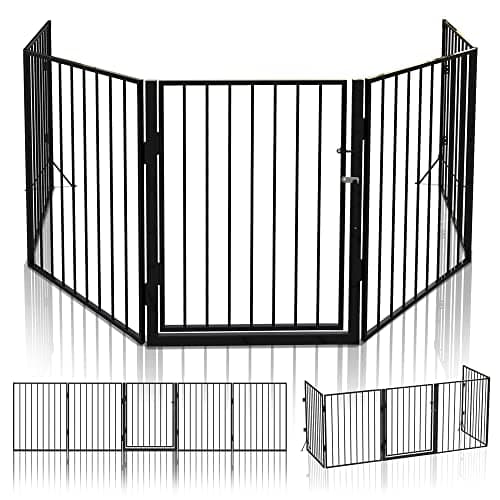 Image of VOUNOT® 5 Panel Metal Fire Guard, Hearth Gate, Dog Gate Pet Safety Barrier Indoor, Foldable Grille Extra Wide 300 cm, Black