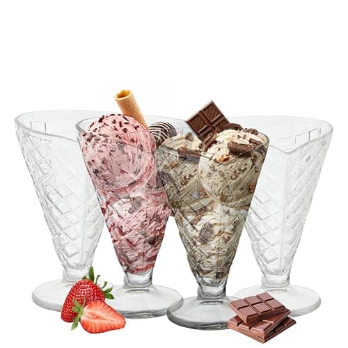 Image of Premier Housewares Waffle Cone Design Set Of Four Tapered Sundae Dishes | Tapered Sundae Glasses | Sturdy And Stable Ice Cream Bowls | Versatile Dessert Bowls | Sleek Trifle Bowls