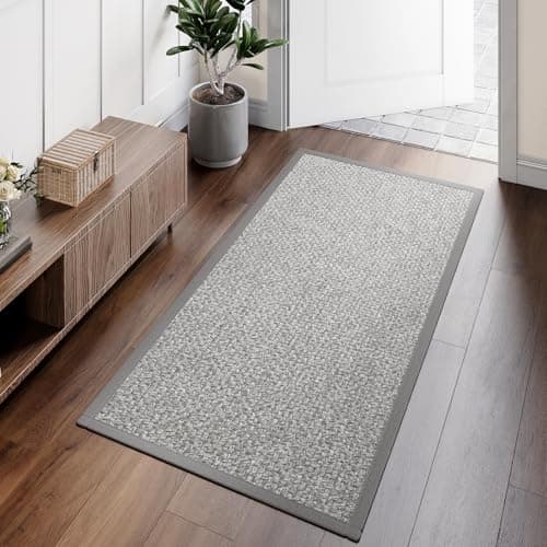 Image of Washable Hallway Runner Rug 60x150cm Jute Like Kitchen Runner Mat Rugs Non Slip, Woven Soft Entryway Farmhouse Runner Boho Floor Carpet for Indoor Laundry Hall Backdoor Bedroom Living Room, Grey