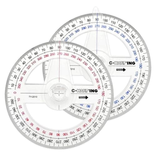 Image of 2 Pcs 360 Degree Angle Measure, 360° Protractors with Swing Arm, Transparent Plastic Circle Protractor Drawing Angle Rulers Geometry Tools for School, Classroom, Office, Students (Random Colors)