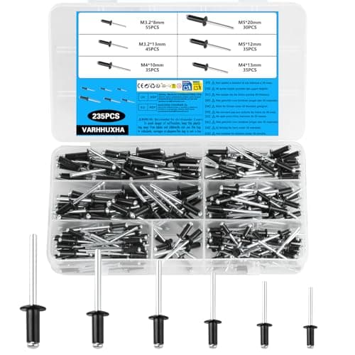 Image of 235 Pcs Pop Rivets Assortment Kit, Aluminum Blind Rivets 3.2mm 4mm 5mm, Black Pop Blind Rivetss, for Airplanes, Ships, Car, Furniture, Rails and DIY