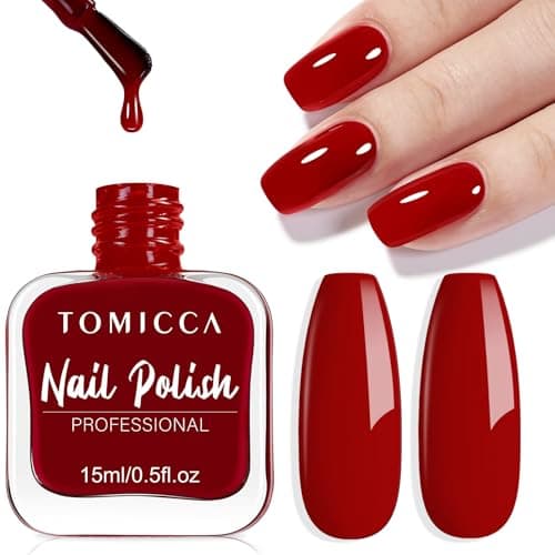 Image of TOMICCA Nail Polish, Quick Drying Shine Cherry Red Nail Varnish, Shiny Red Nail Polish No UV Needed, Long Lasting Chip Resistant for DIY Manicure Decorations, 15ml